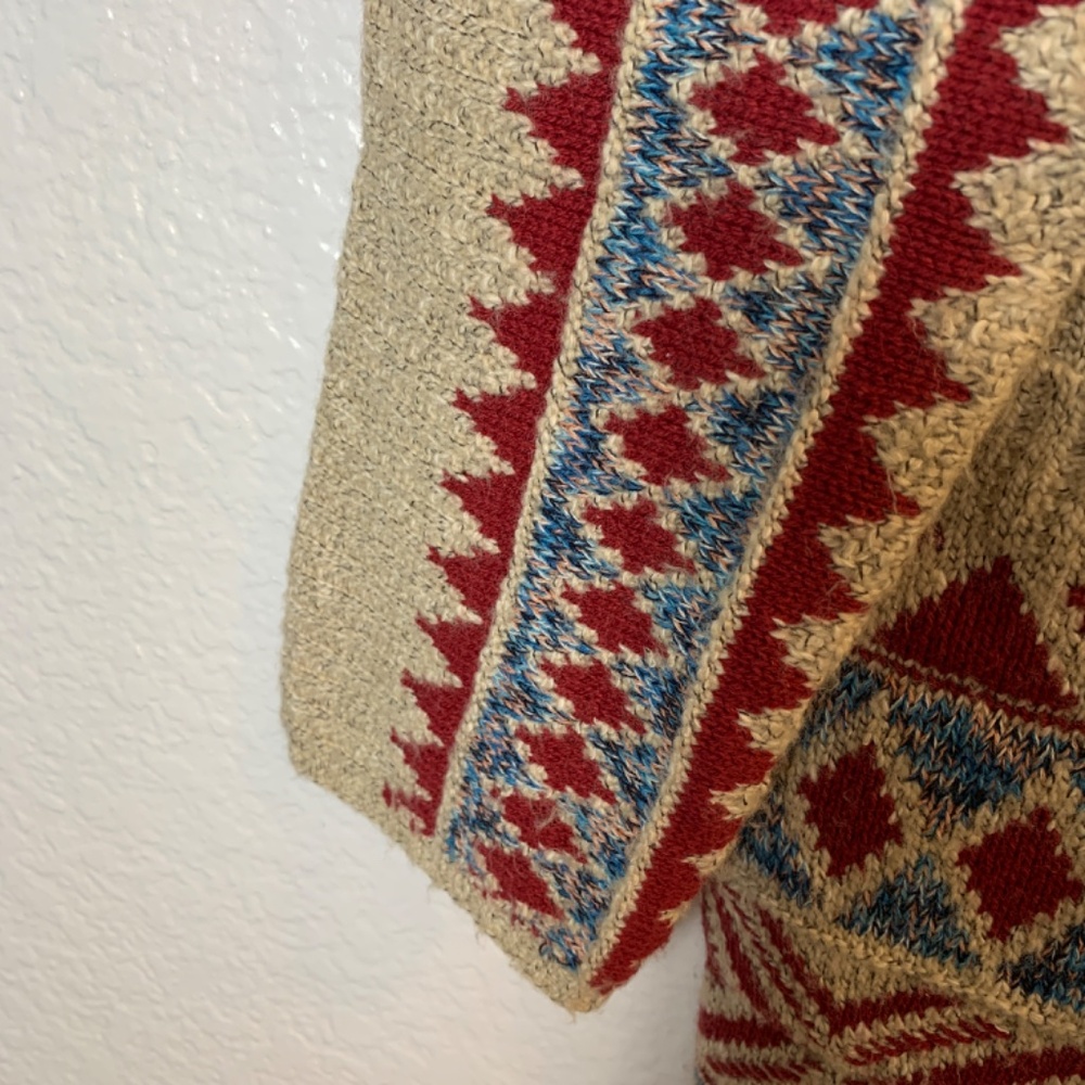 Lucky Brand Aztec Tribal Open Front Hooded Cardigan Size Small Pockets Boho - Picture 7 of 15